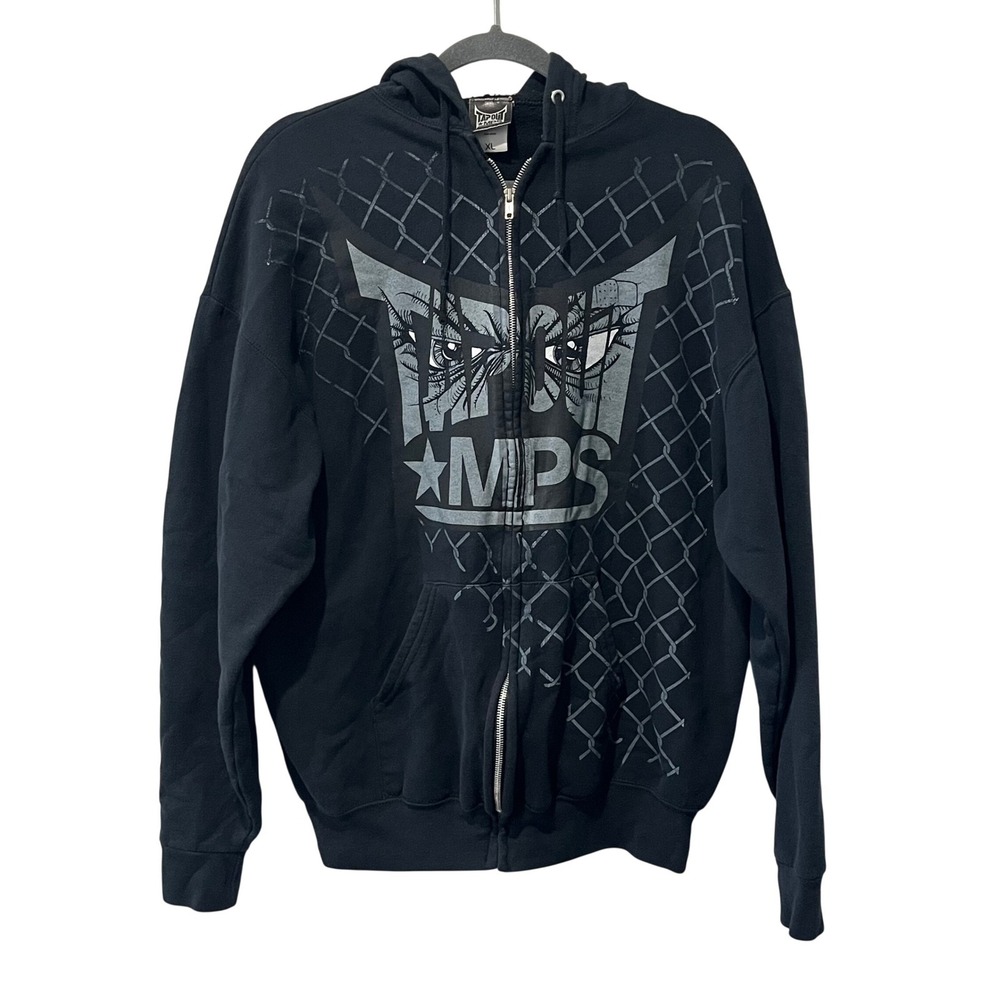 Y2K Tapout MPS Black Graphic Zip Up Hoodie Men's XL Eyes‎ Chain Link MMA Grunge